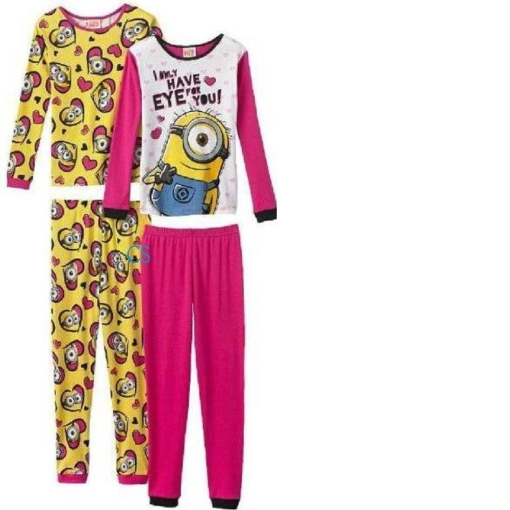 Girls Minions Valentines Day Pajamas 4 ONLY HAVE EYES FOR YOU 4 Pc Pants Top Set